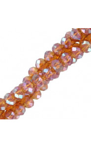Faceted glass beads 3x2mm disc - Shiny Topaz pearl shine coating